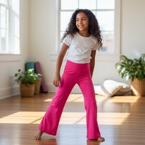 Pink Girls High Waist Flared Leggings